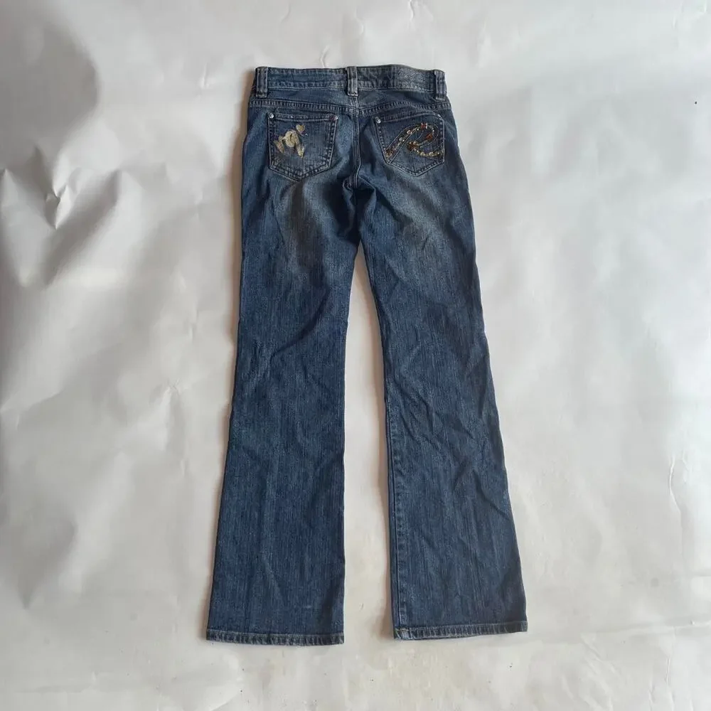 Y2K Low Rise Flare Embroidered Jeans 26 XS